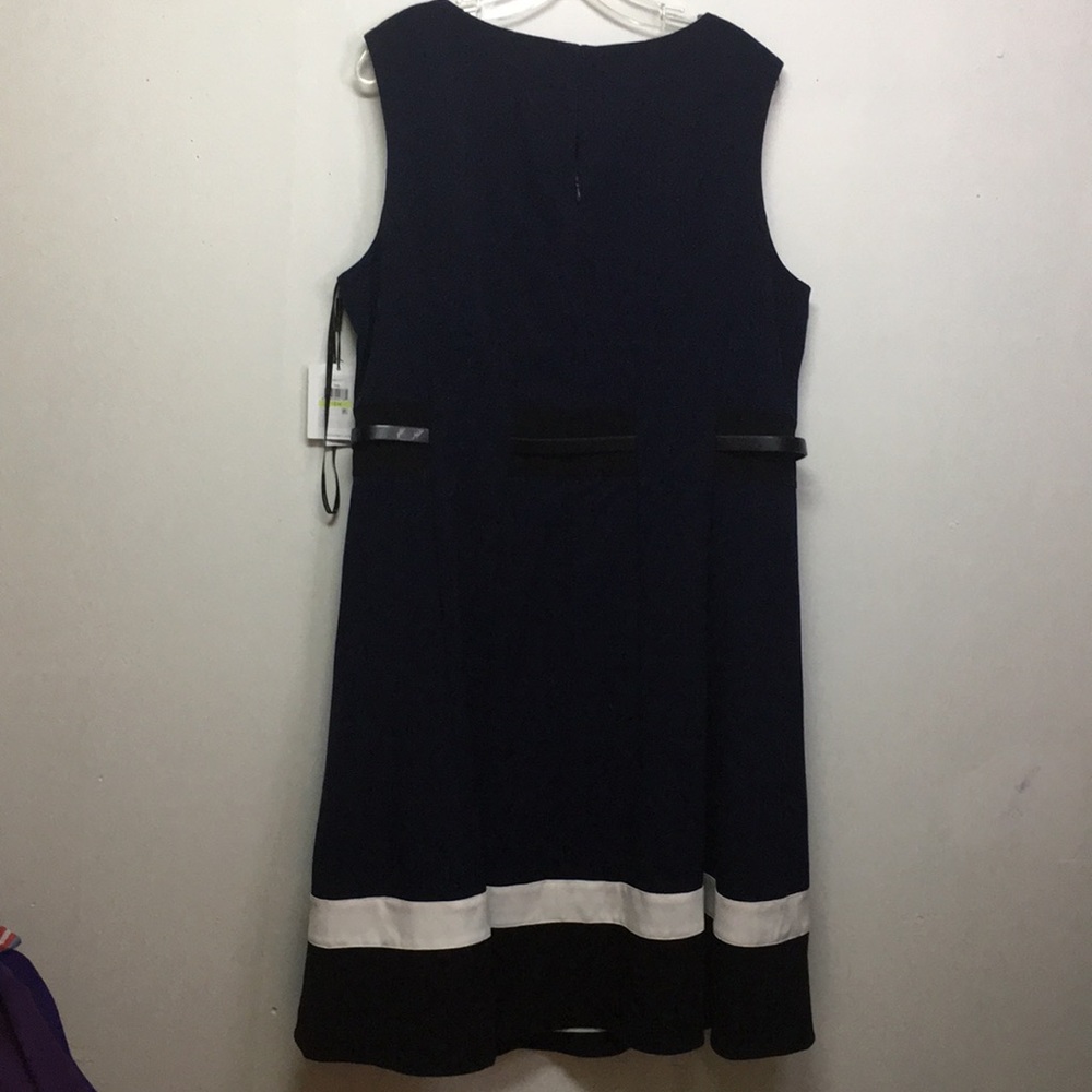 NWT Calvin Klein Woman Belted Navy Blue Fit&Flare Dress: Size 18W - Picture 9 of 13